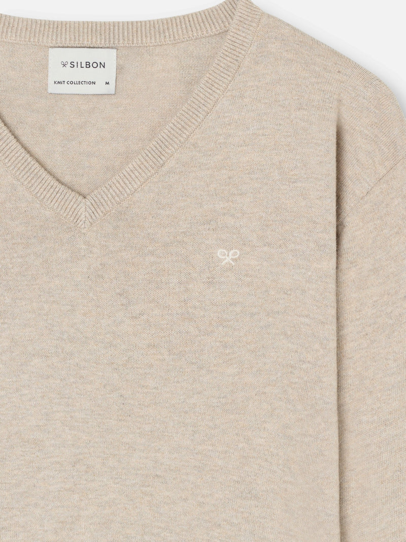 Jersey cuello pico retro beige