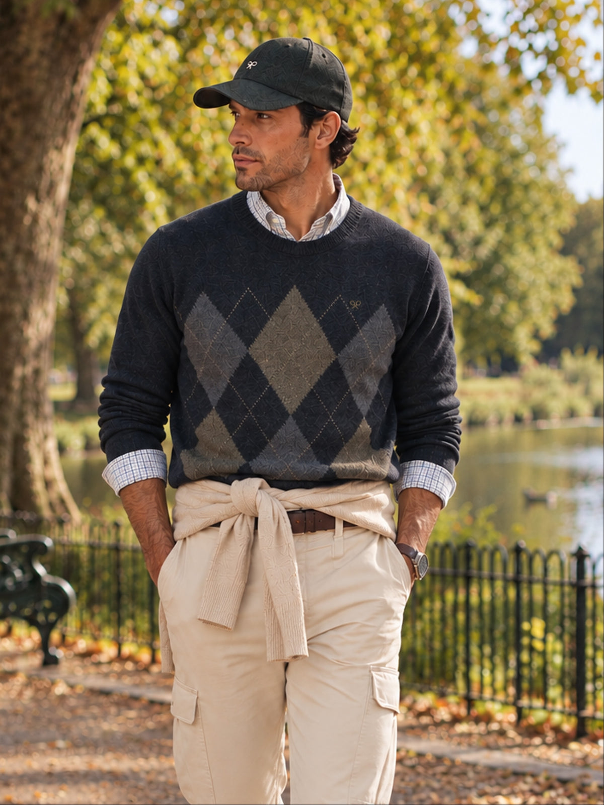 Pull à losanges bleu gris