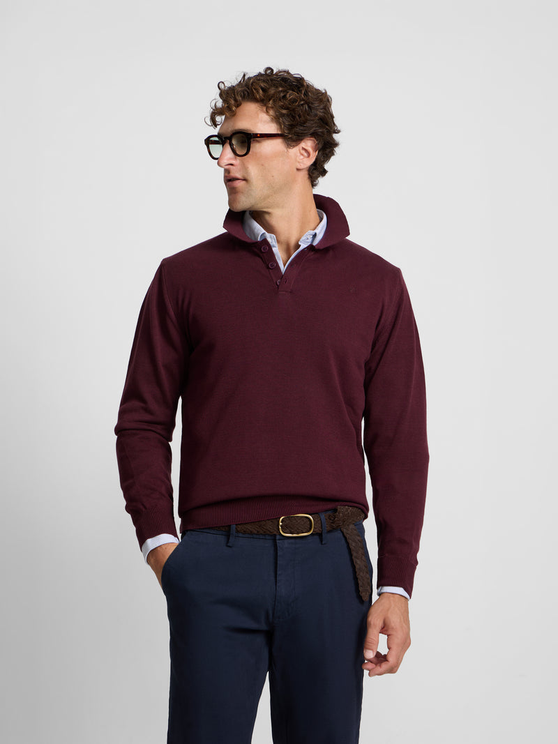 Jersey cuello polo burdeos