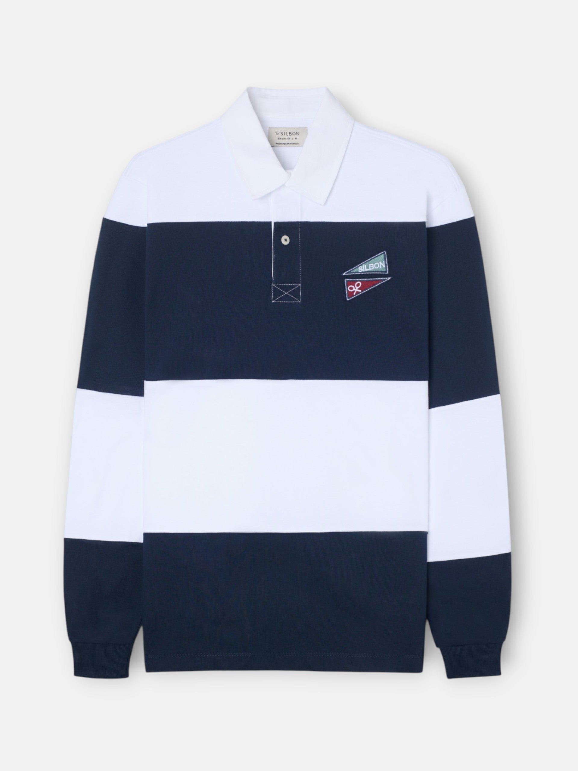Classic navy blue striped rugby polo