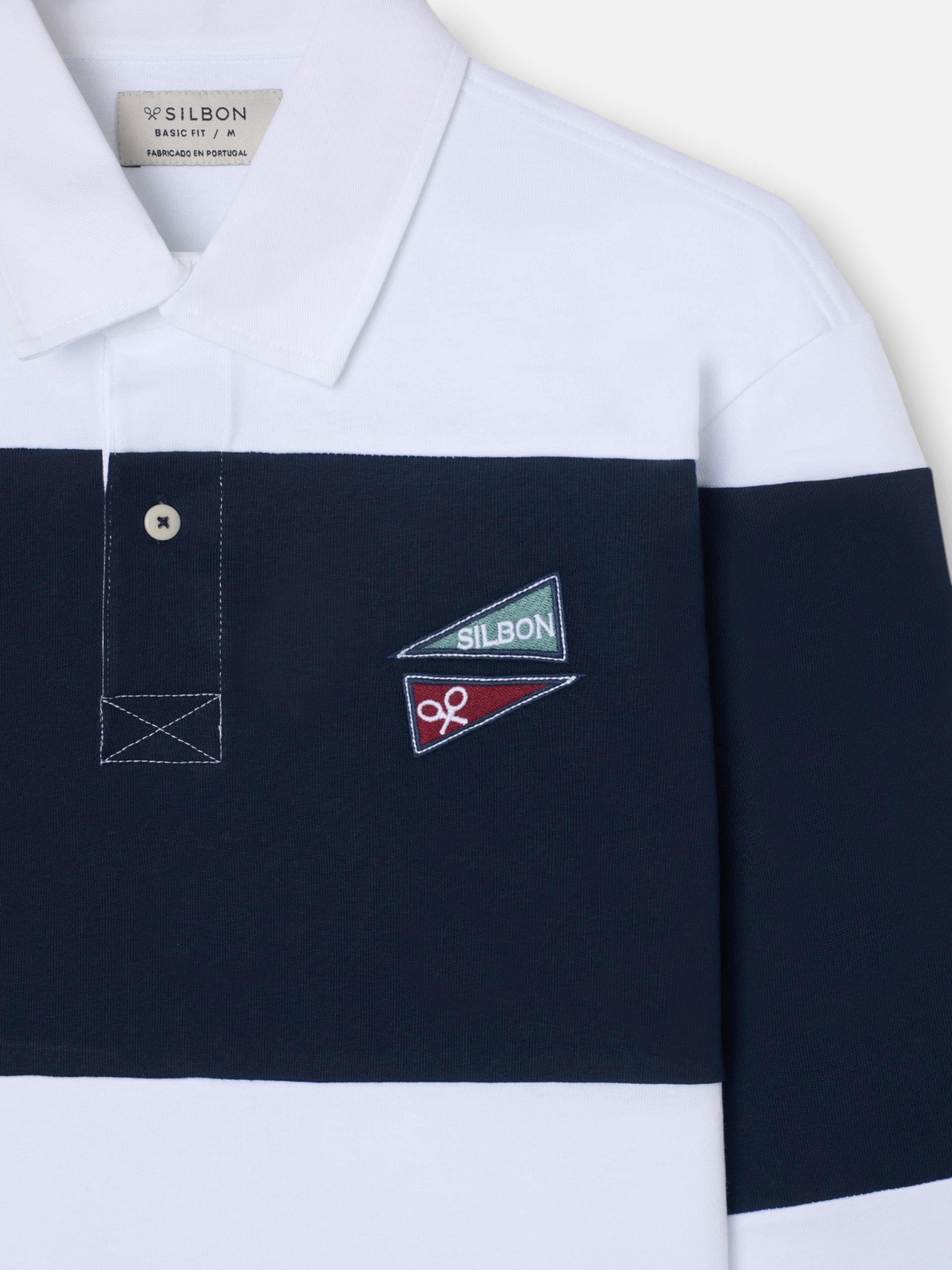 Classic navy blue striped rugby polo