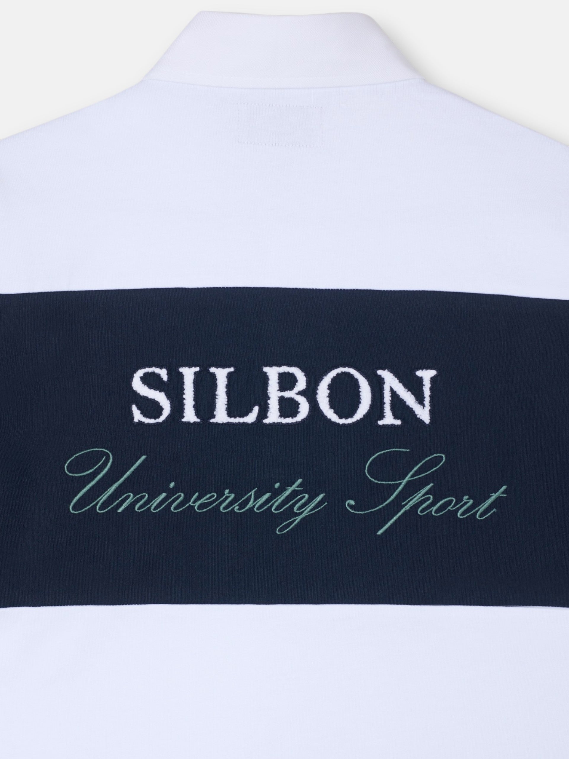 Classic navy blue striped rugby polo