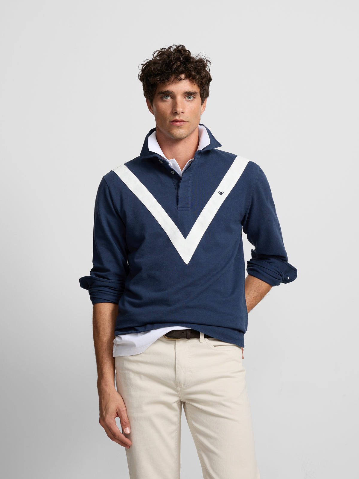 Navy blue long sleeve chevron polo