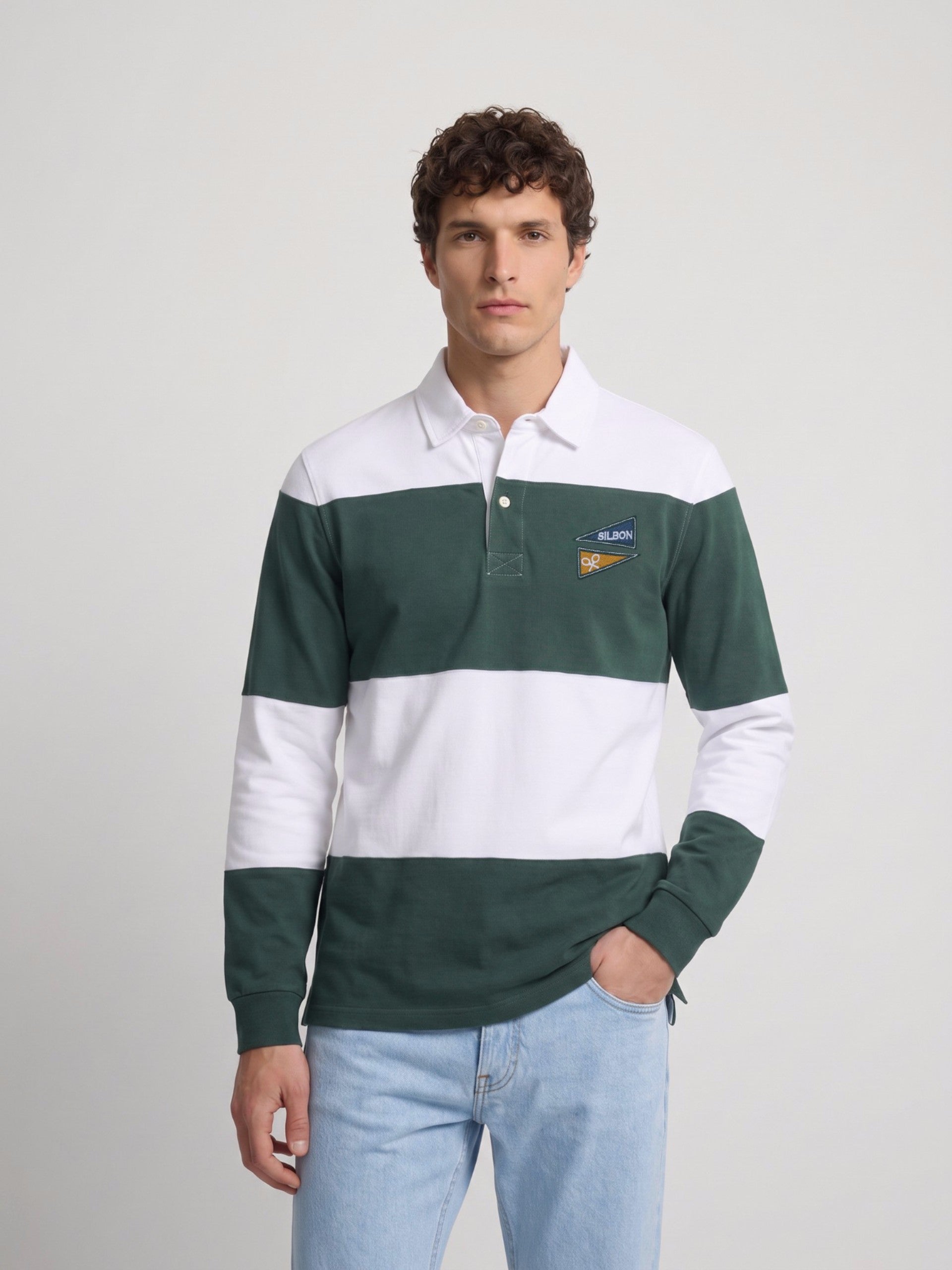 Classic green striped rugby polo
