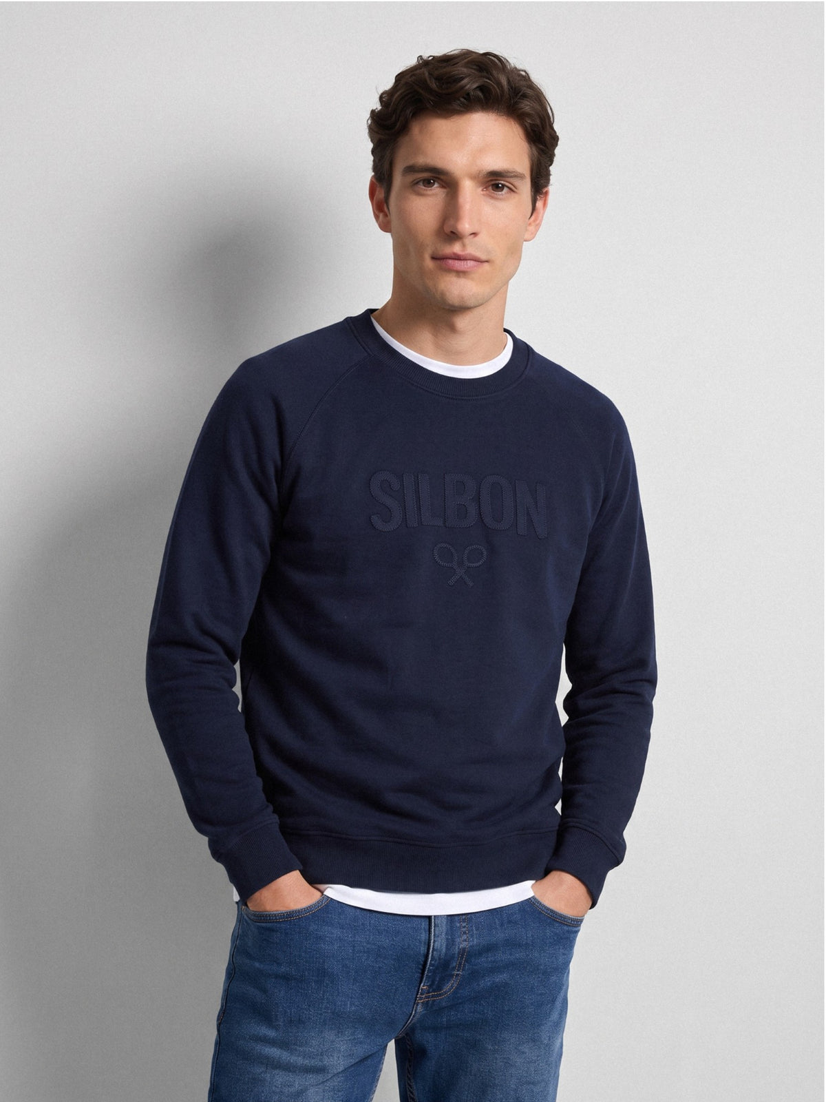 Sweat-shirt raglan patch Silbon bleu marine