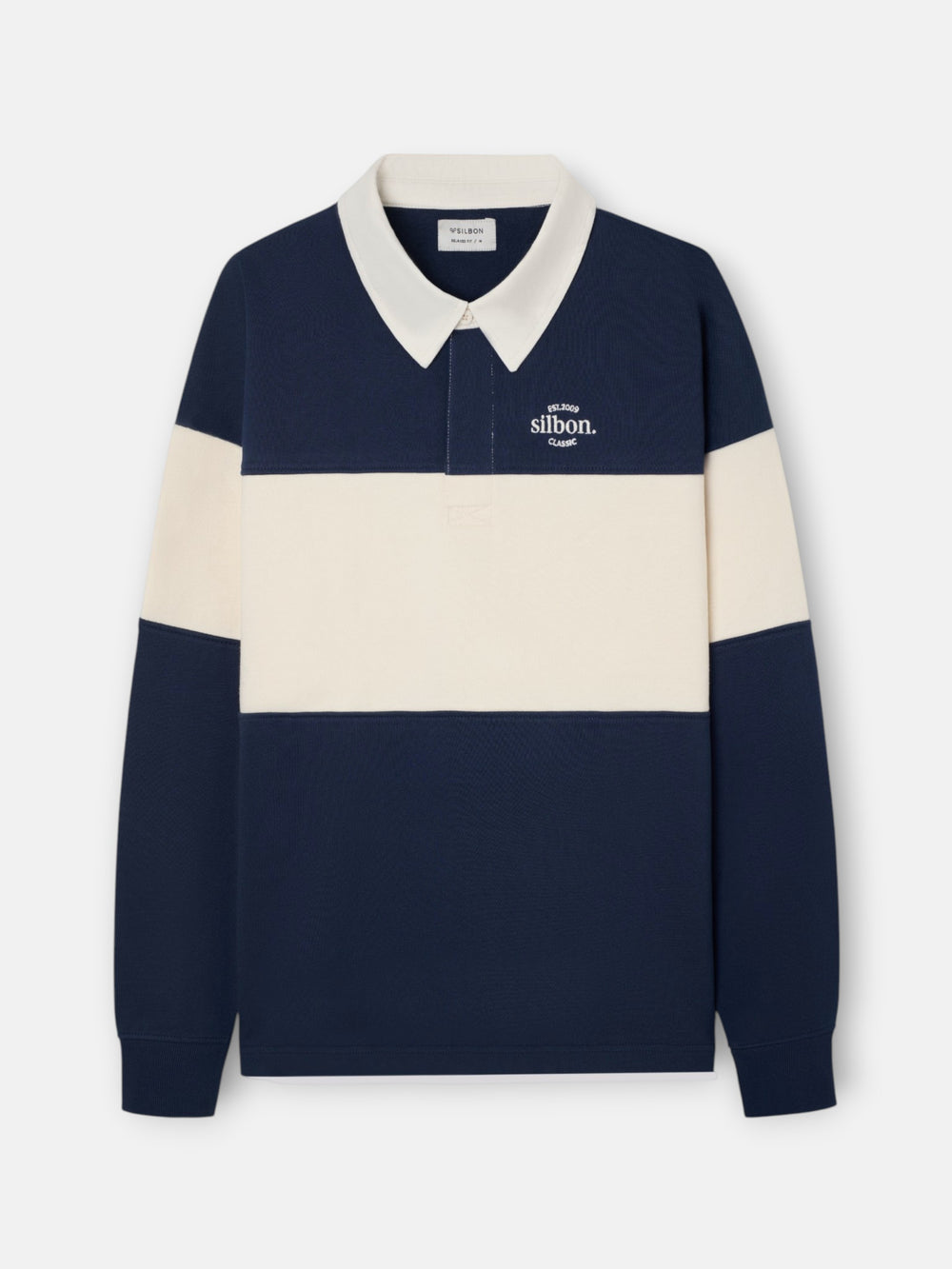 Relaxed fit sweatshirt with polo collar, navy blue block