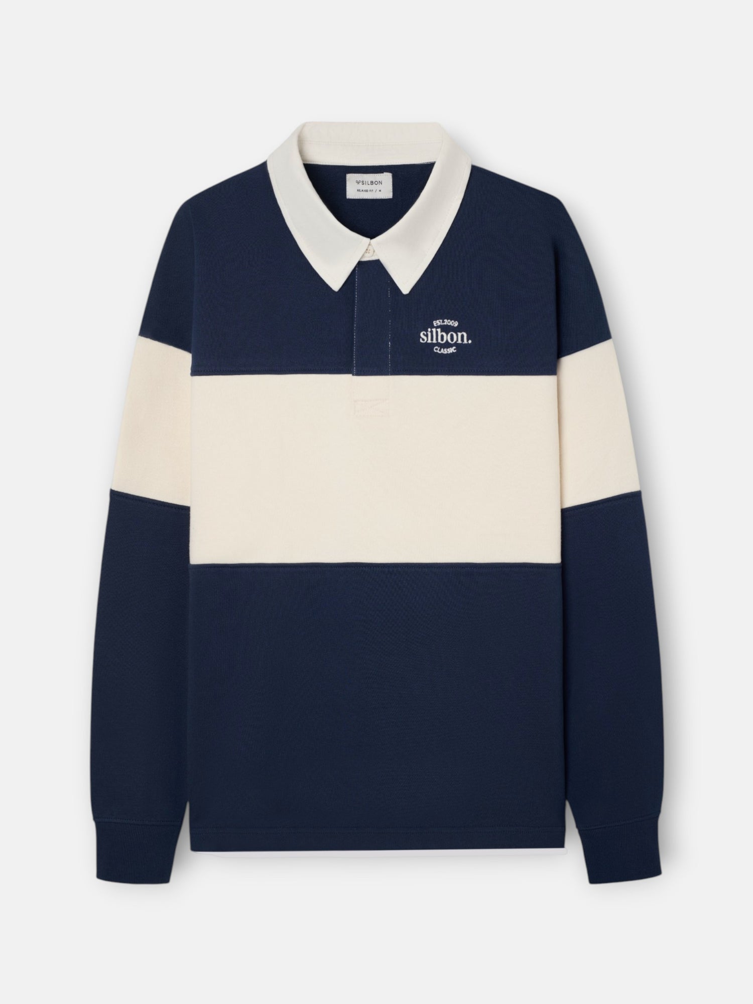 Sudadera relaxed fit cuello polo bloque azul marino