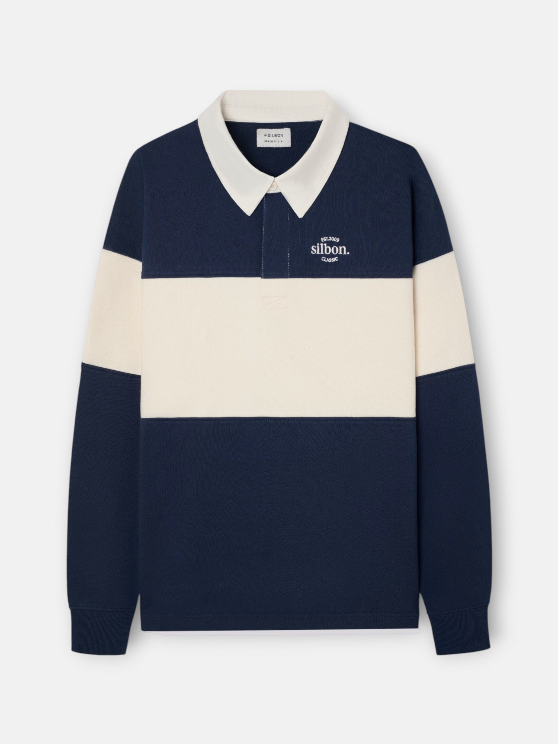 Sudadera relaxed fit cuello polo bloque azul marino