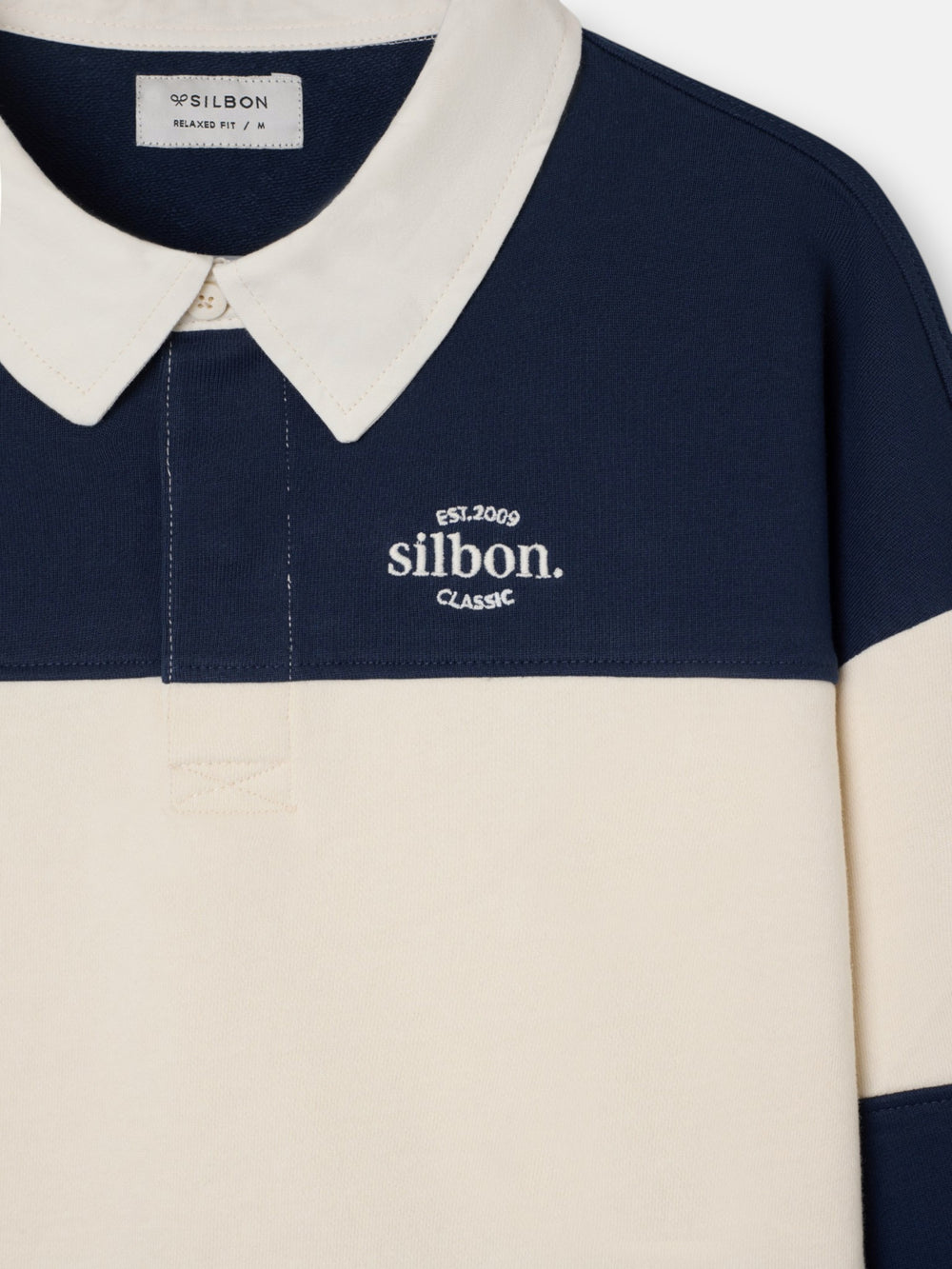 Relaxed fit sweatshirt with polo collar, navy blue block