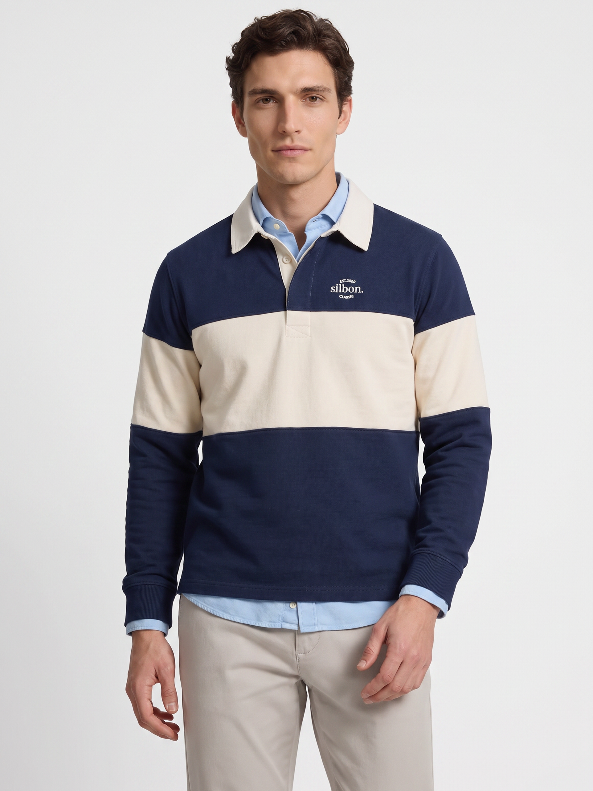 Sudadera relaxed fit cuello polo bloque azul marino