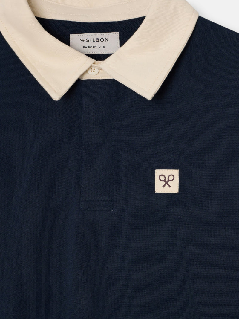 Sudadera cuello polo parche azul marino