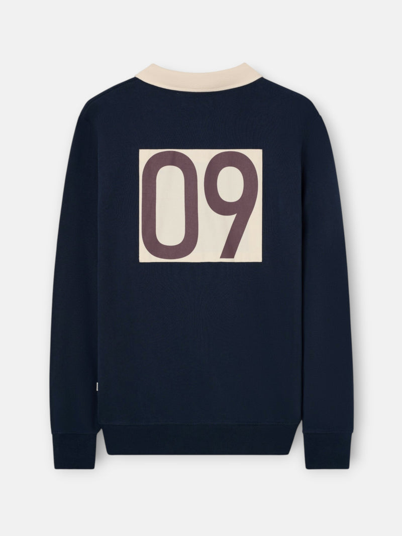 Sudadera cuello polo parche azul marino