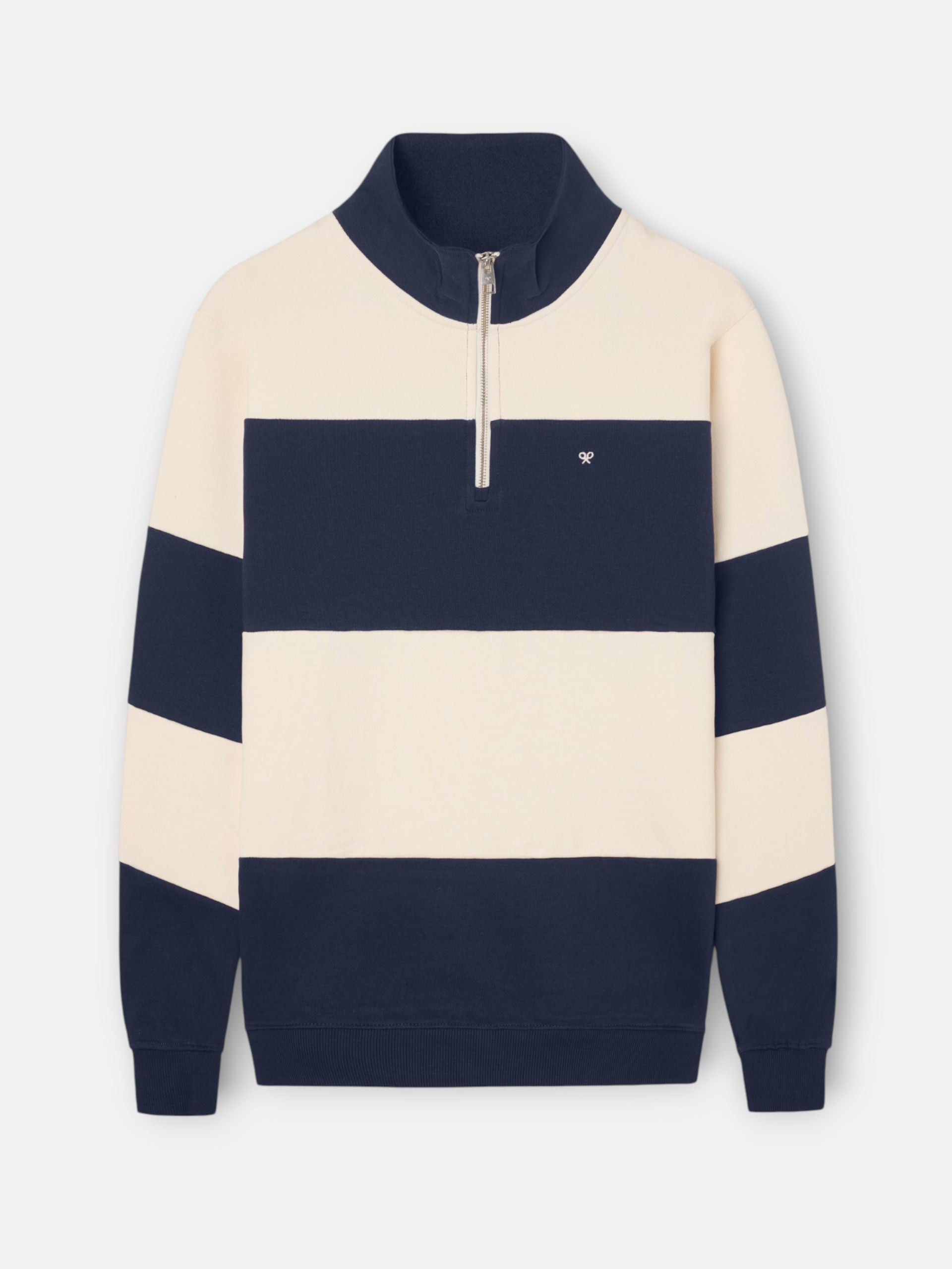 Sudadera media cremallera raya ancha azul marino
