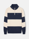 Sweat-shirt à demi-fermeture éclair à larges rayures bleu marine