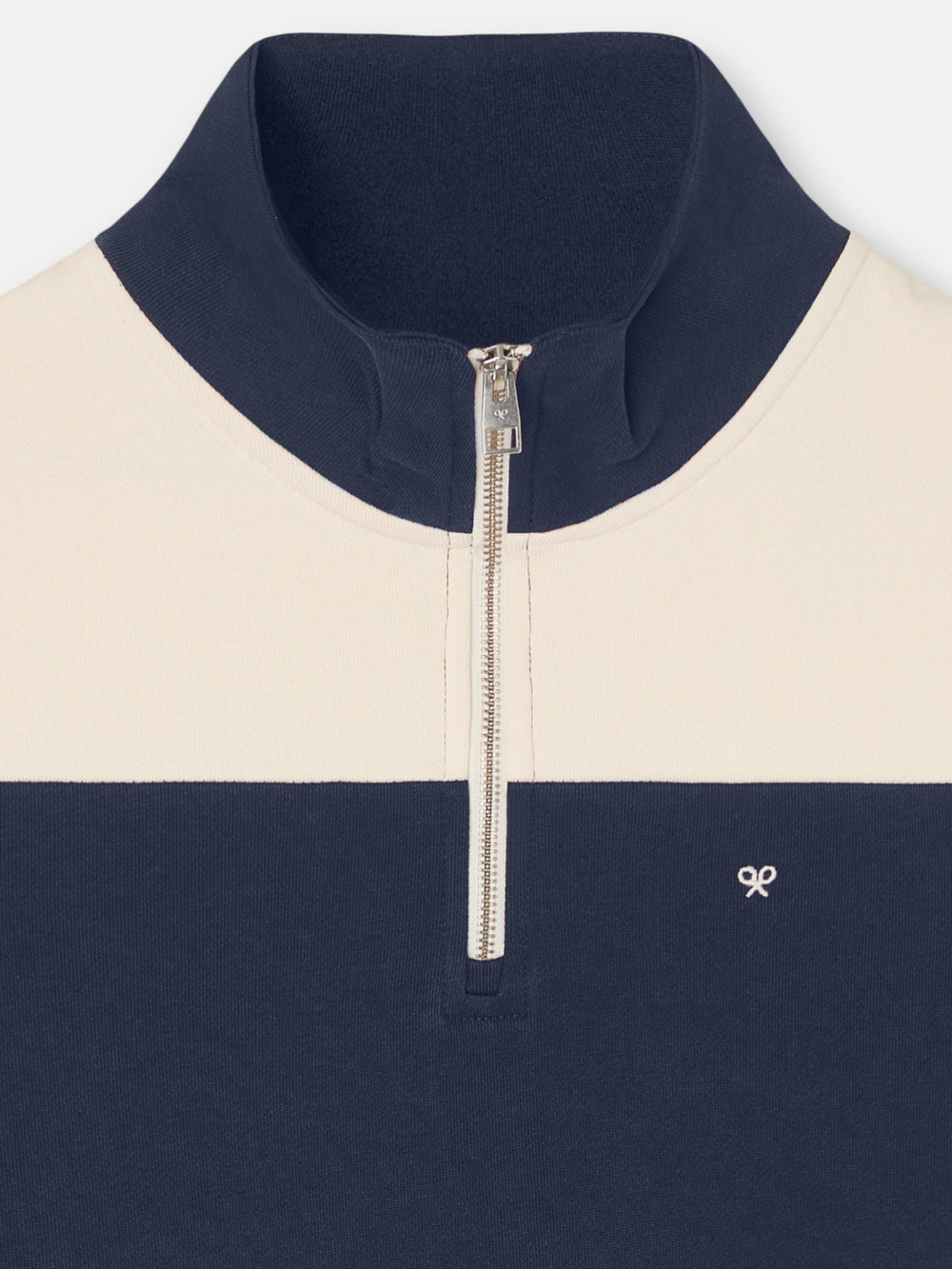 Sweat-shirt à demi-fermeture éclair à larges rayures bleu marine