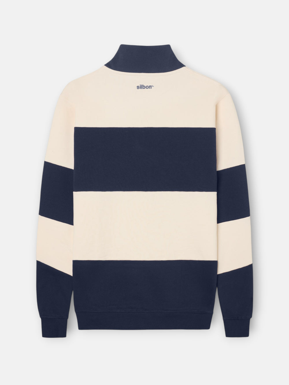 Sweat-shirt à demi-fermeture éclair à larges rayures bleu marine
