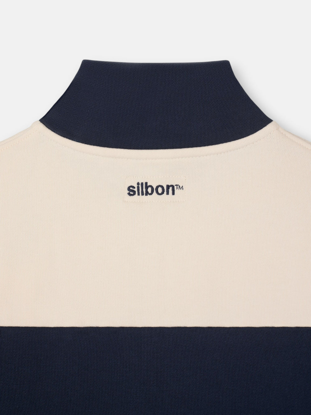 Sweat-shirt à demi-fermeture éclair à larges rayures bleu marine