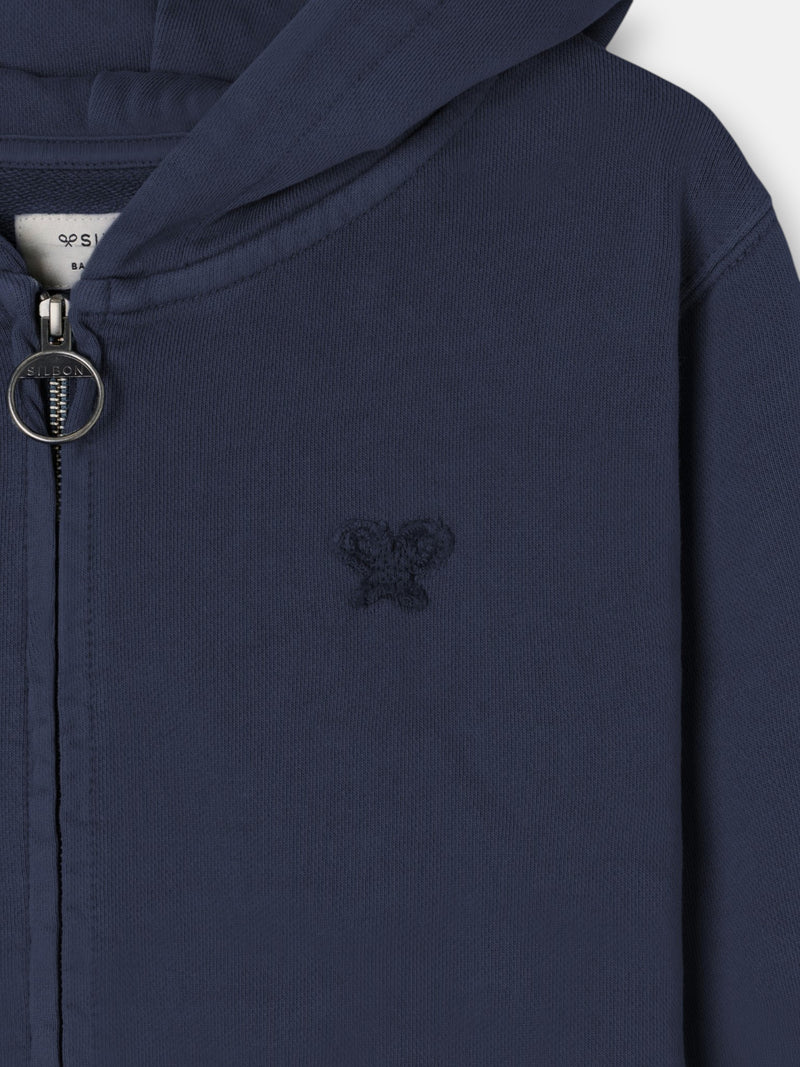 Sudadera cremallera garment dye azul marino