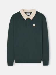 Sudadera cuello polo parche verde oscuro