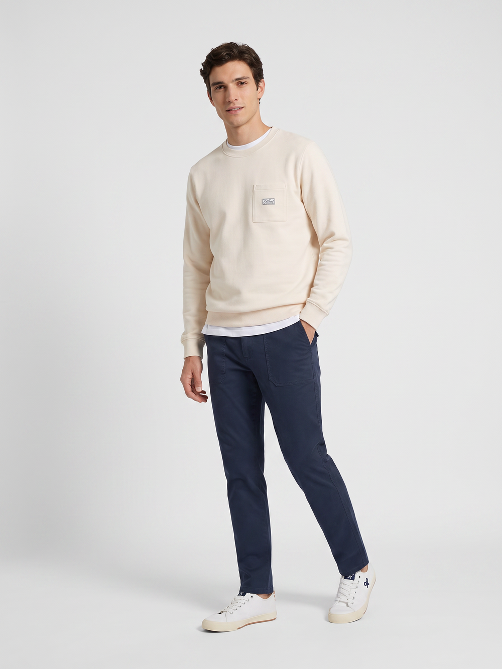Sudadera bolsillo etiqueta crema
