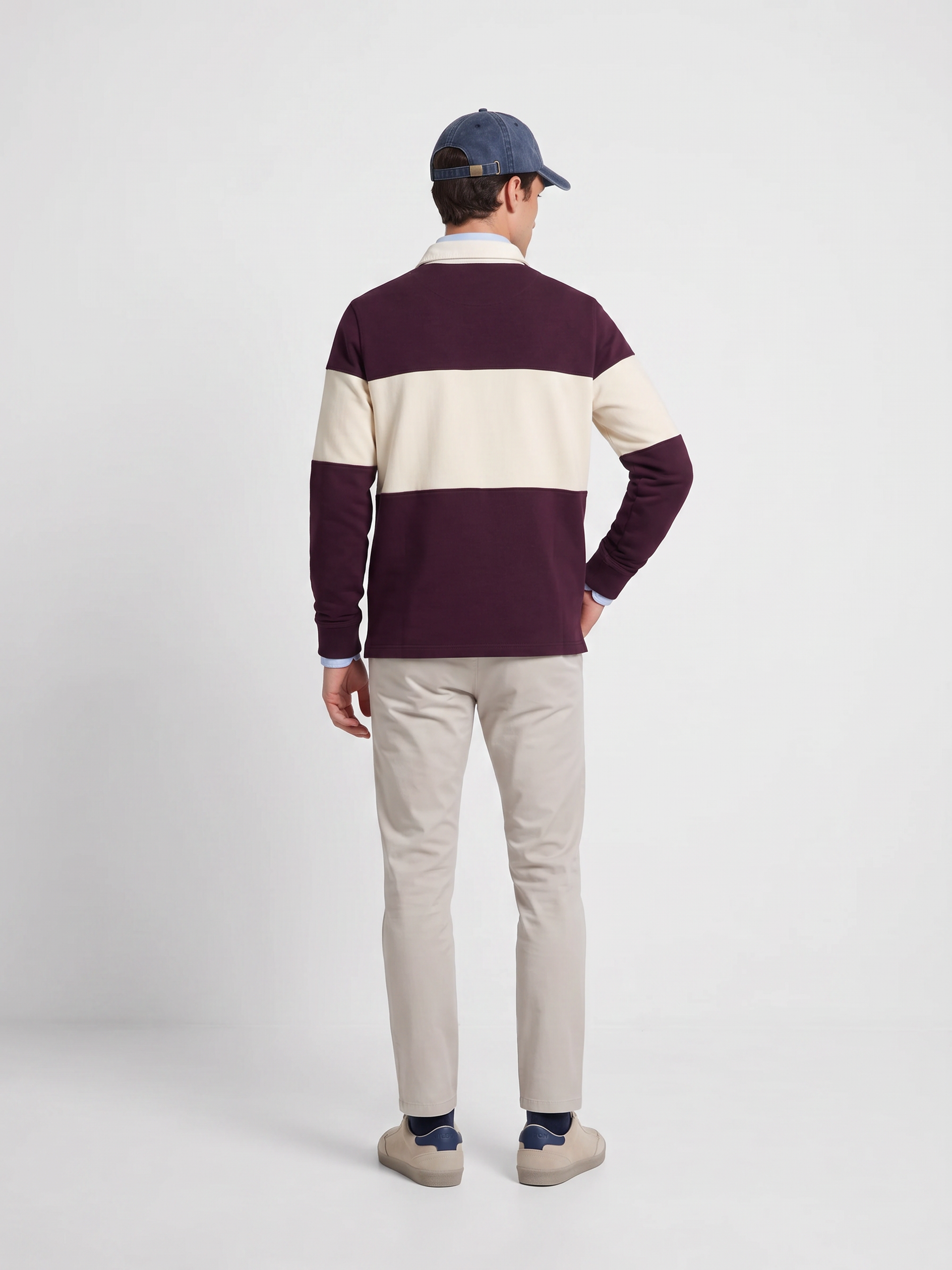 Sudadera relaxed fit cuello polo bloque burdeos
