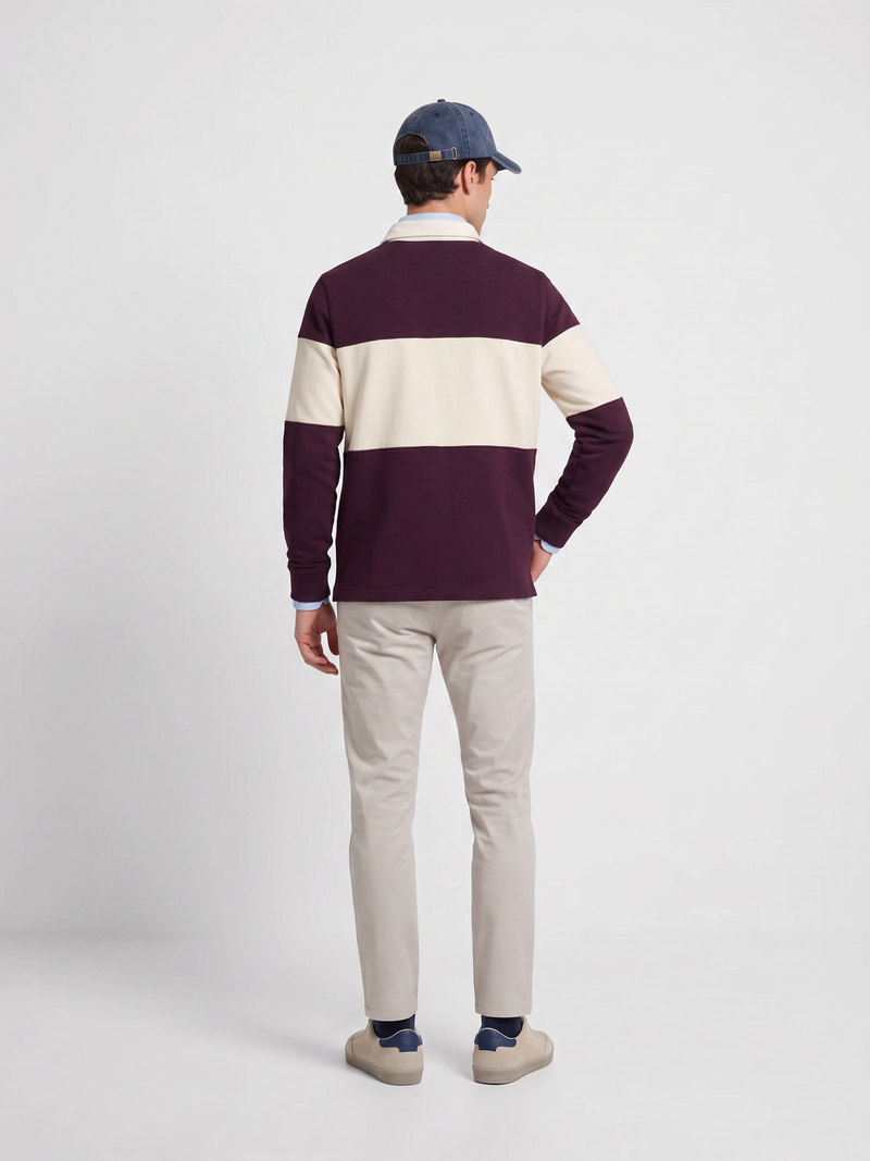 Sweat-shirt coupe décontractée col polo bloc bordeaux