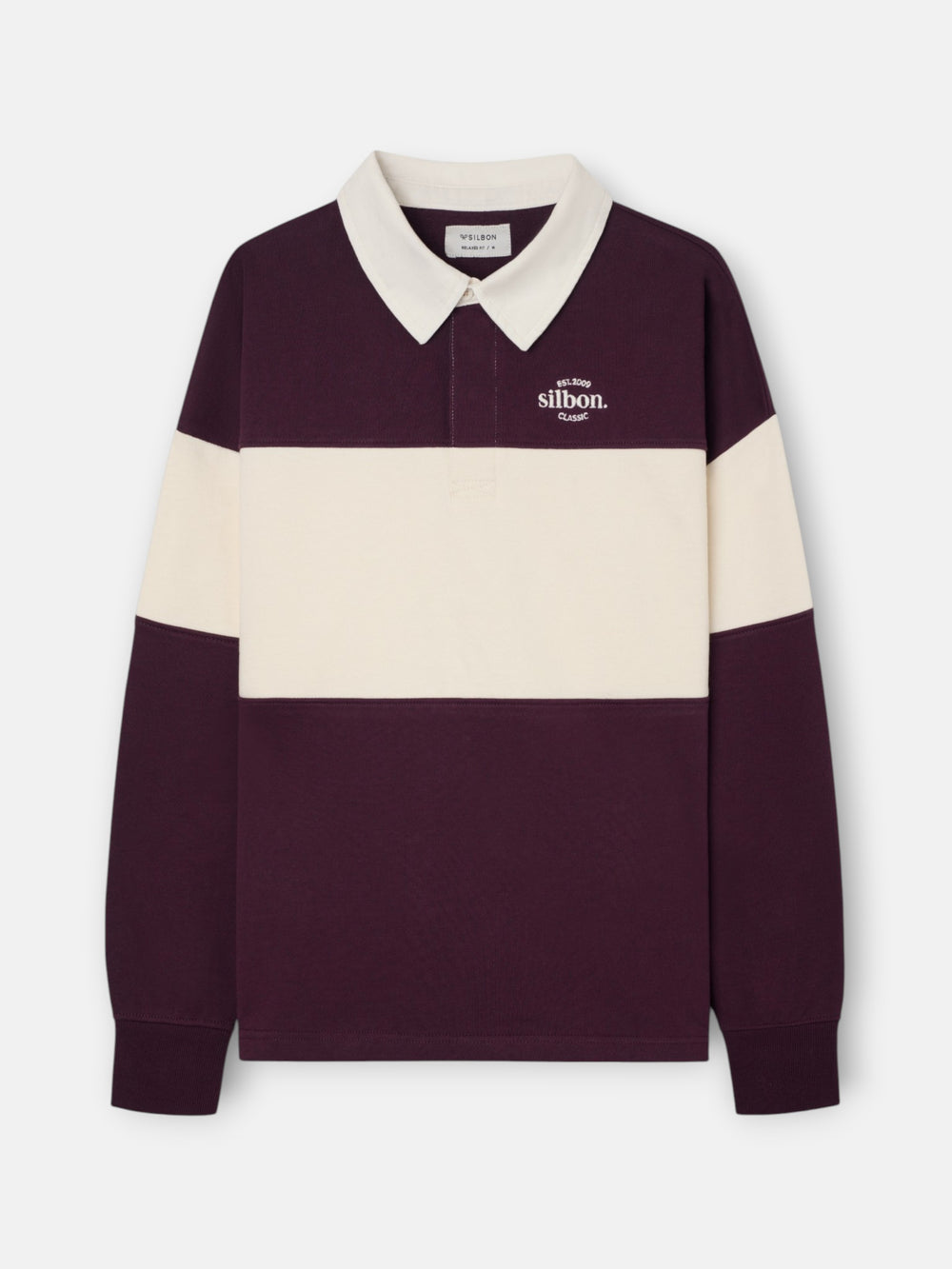 Relaxed fit sweatshirt with burgundy block polo collar