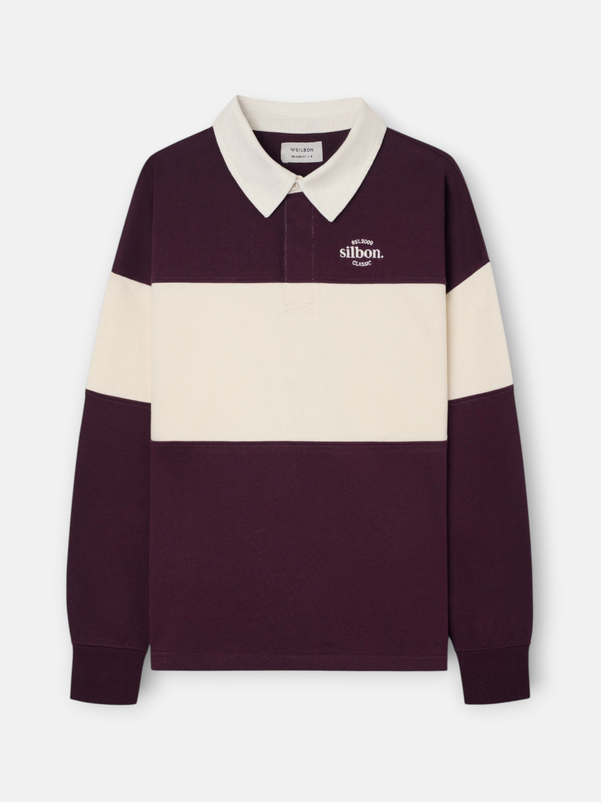 Sudadera relaxed fit cuello polo bloque burdeos