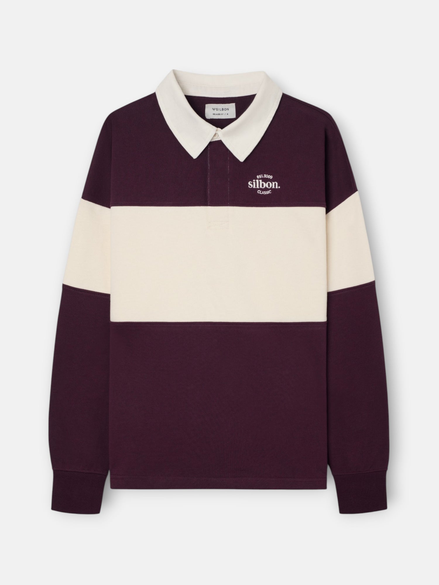 Sudadera relaxed fit cuello polo bloque burdeos