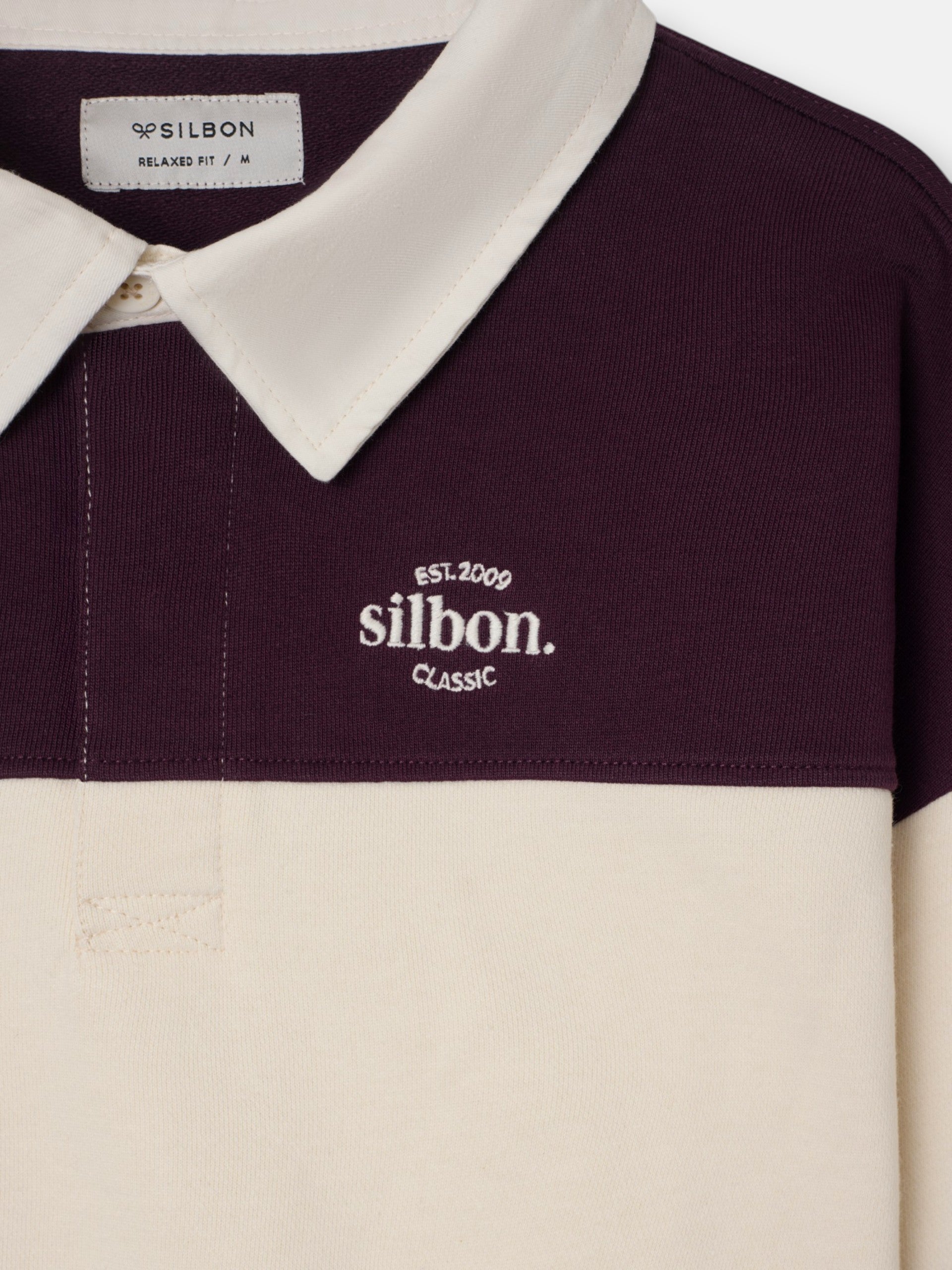 Sudadera relaxed fit cuello polo bloque burdeos