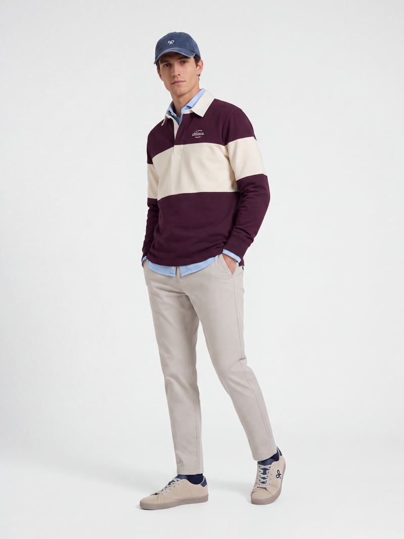 Sweat-shirt coupe décontractée col polo bloc bordeaux