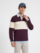 Sudadera relaxed fit cuello polo bloque burdeos