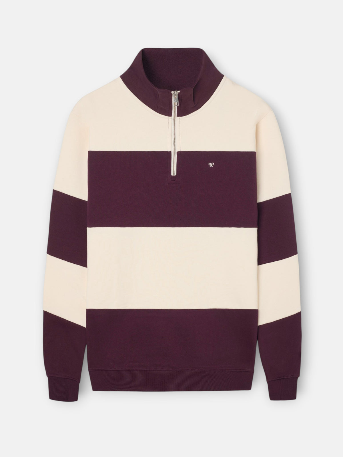 Sudadera media cremallera raya ancha burdeos