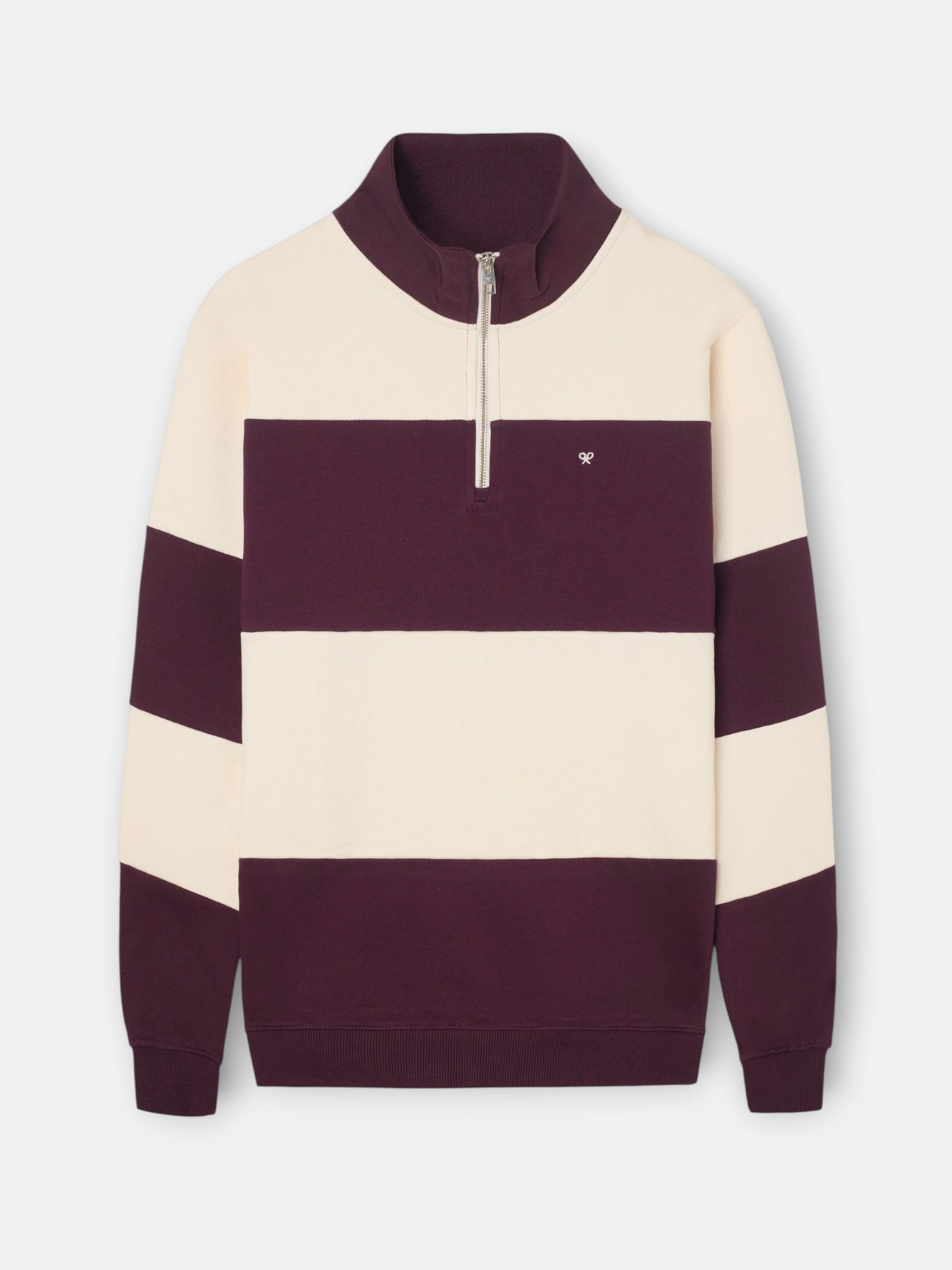 Sudadera media cremallera raya ancha burdeos