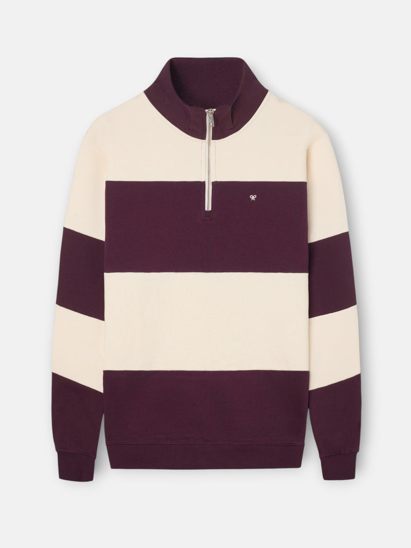 Sweat-shirt à demi-fermeture éclair à rayure large bordeaux