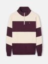 Sweat-shirt à demi-fermeture éclair à rayure large bordeaux