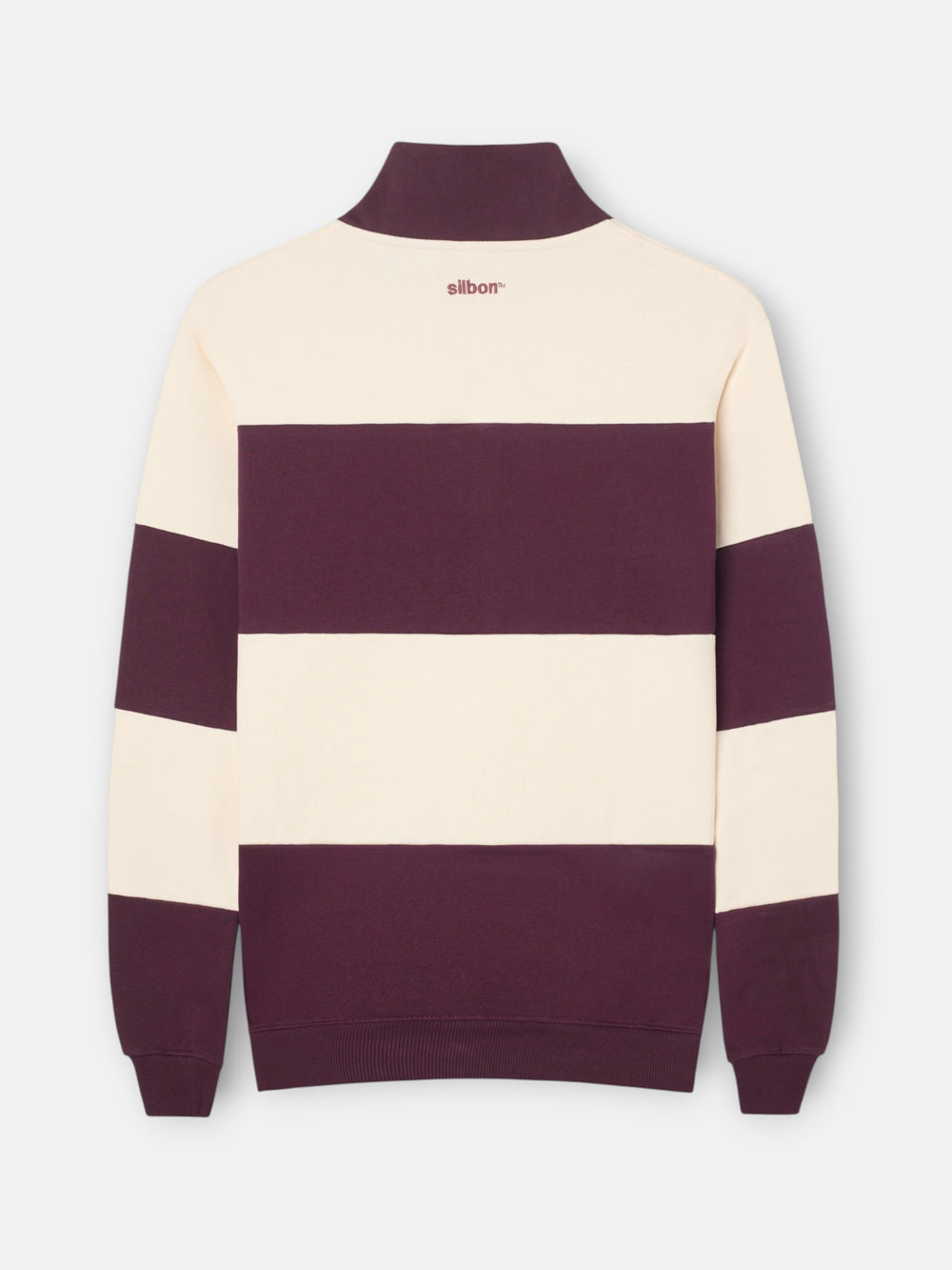 Sweat-shirt à demi-fermeture éclair à rayure large bordeaux