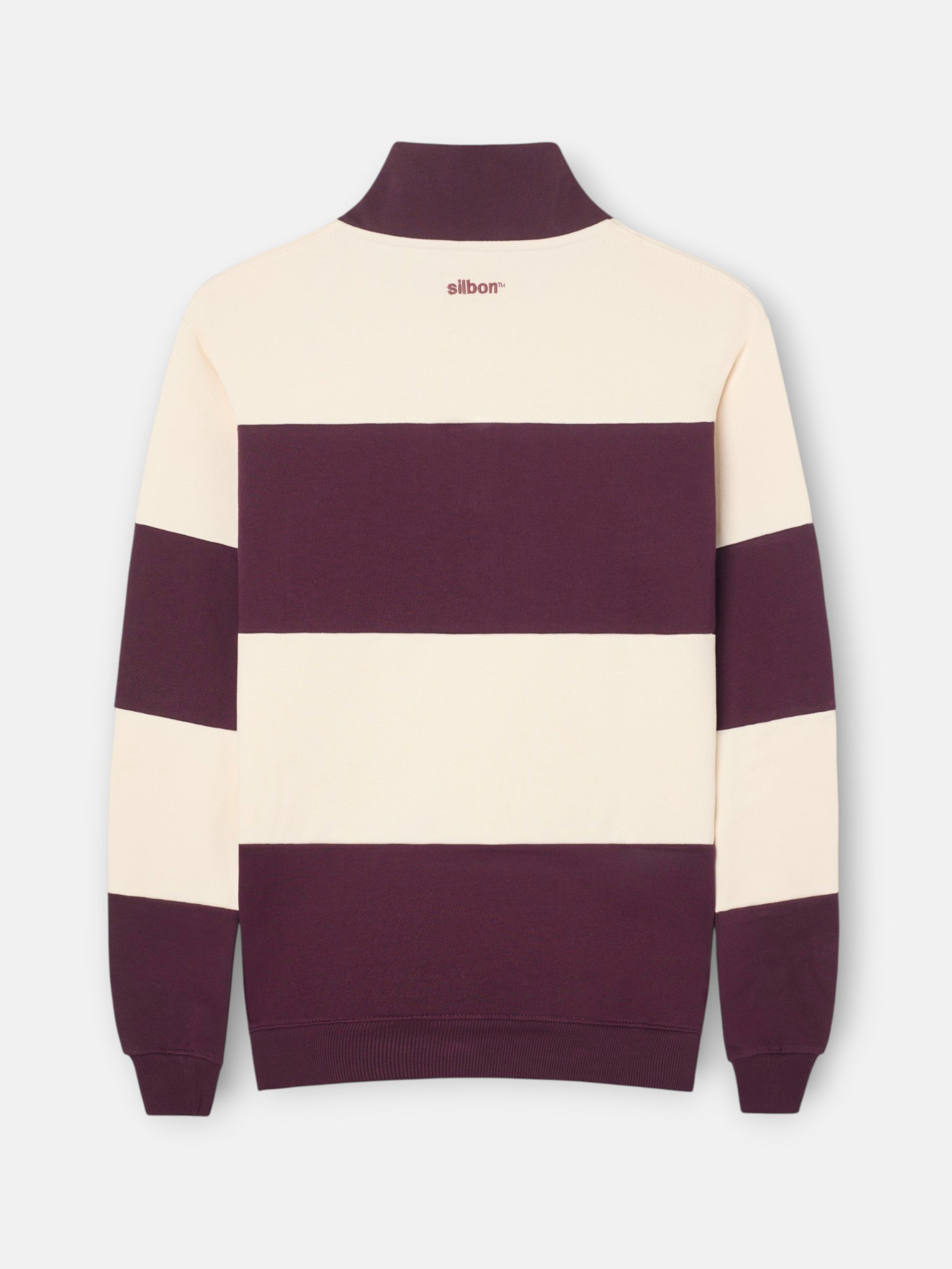Sudadera media cremallera raya ancha burdeos