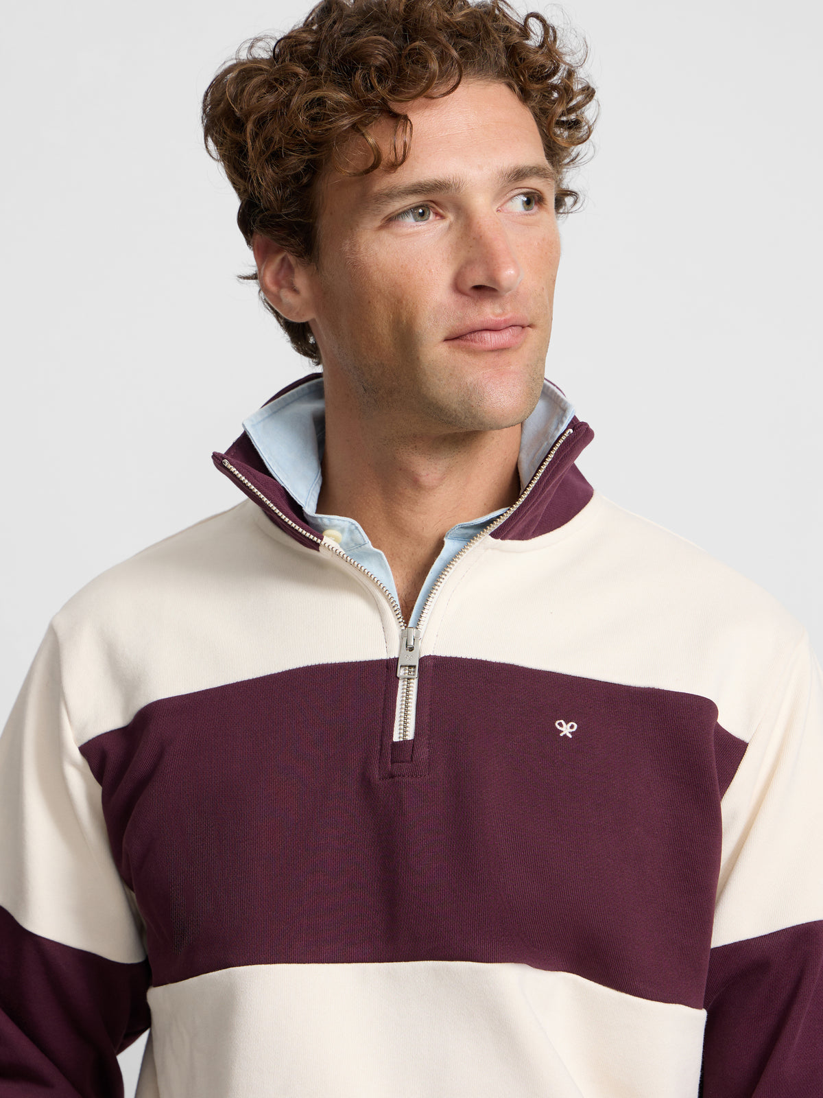 Sweat-shirt à demi-fermeture éclair à rayure large bordeaux
