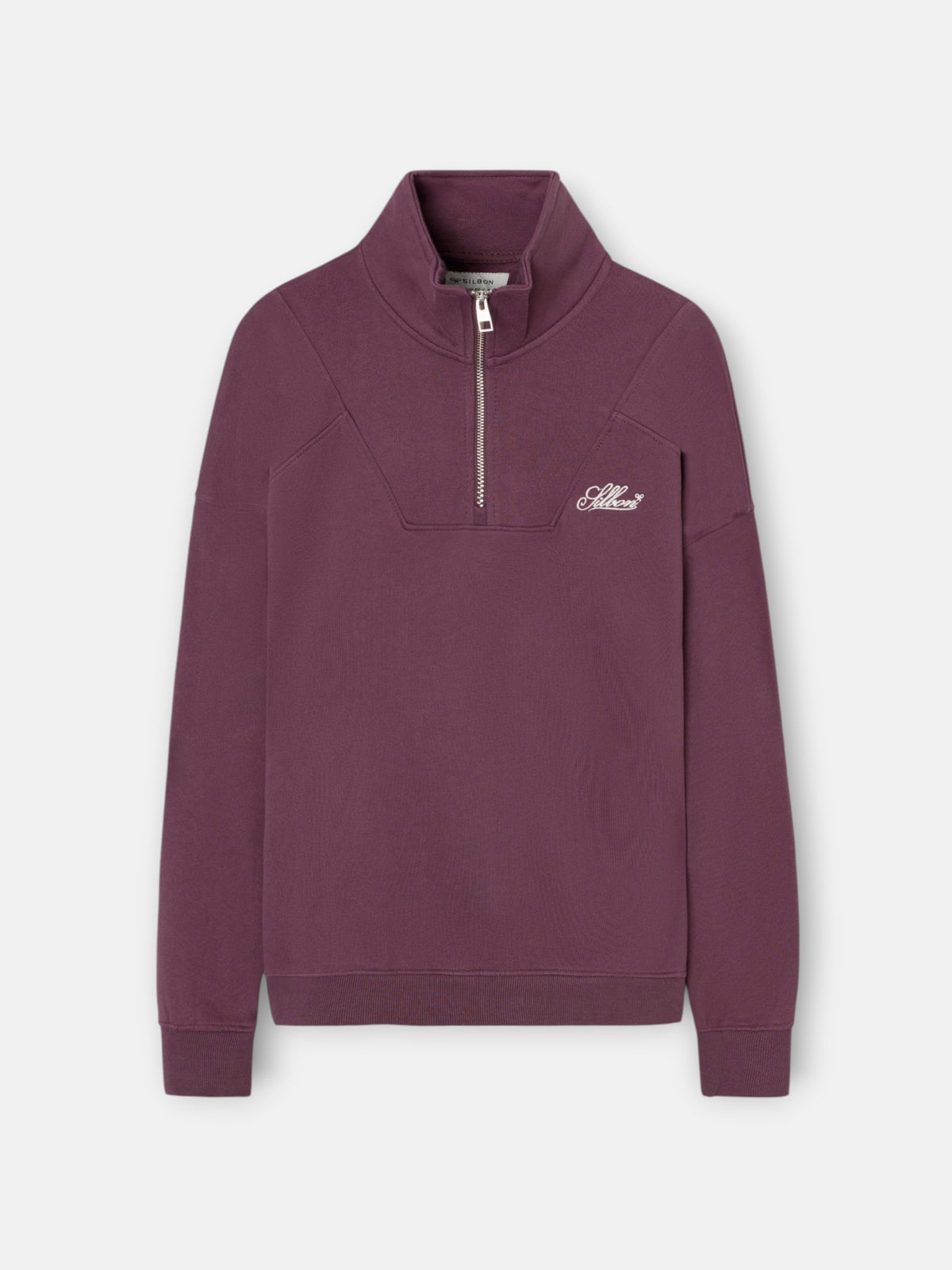 Sudadera relaxed fit media cremallera ranglan burdeos