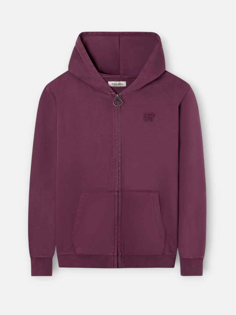 Sudadera cremallera garment dye burdeos