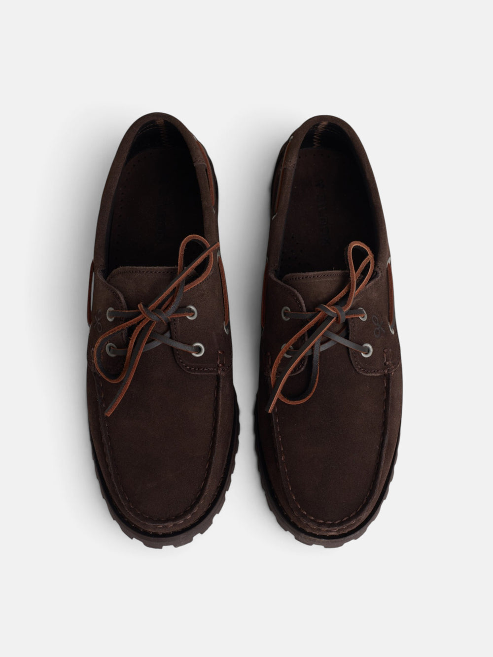 Dark brown suede boat shoe