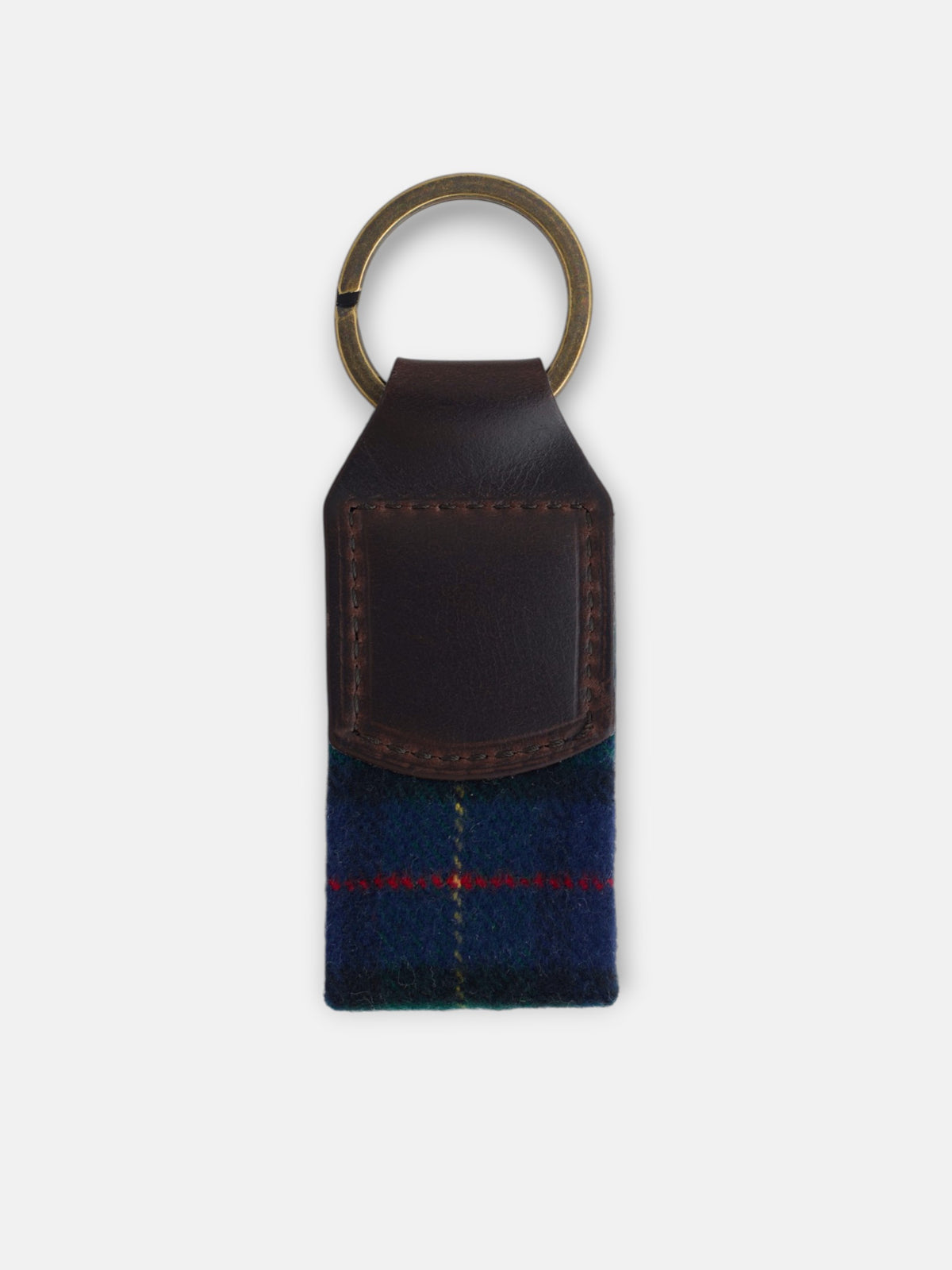 Green tartan check woven leather keychain