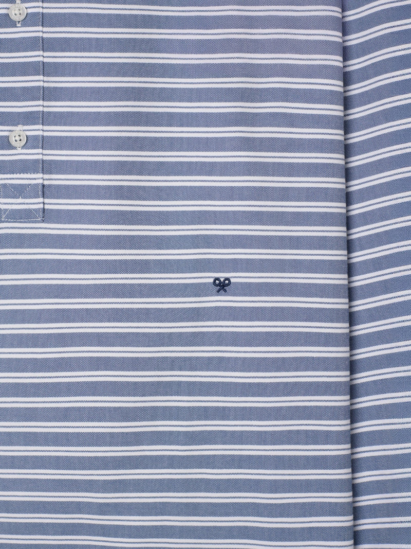 Oxford polo shirt with horizontal navy stripes