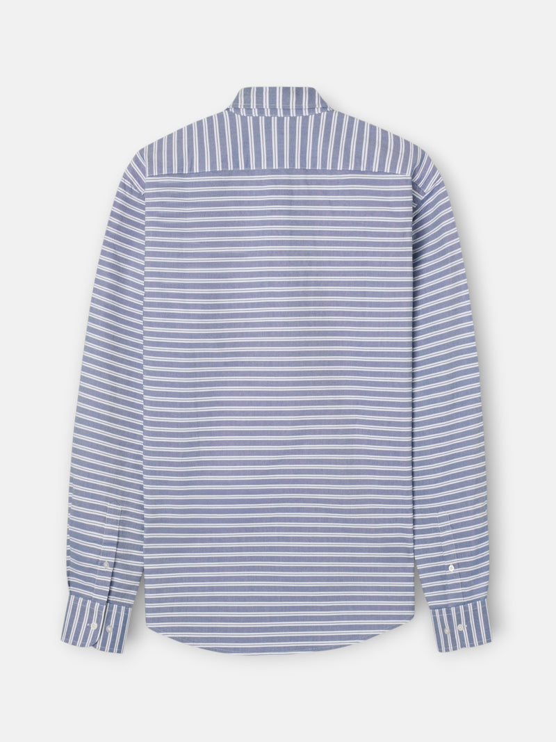 Oxford polo shirt with horizontal navy stripes