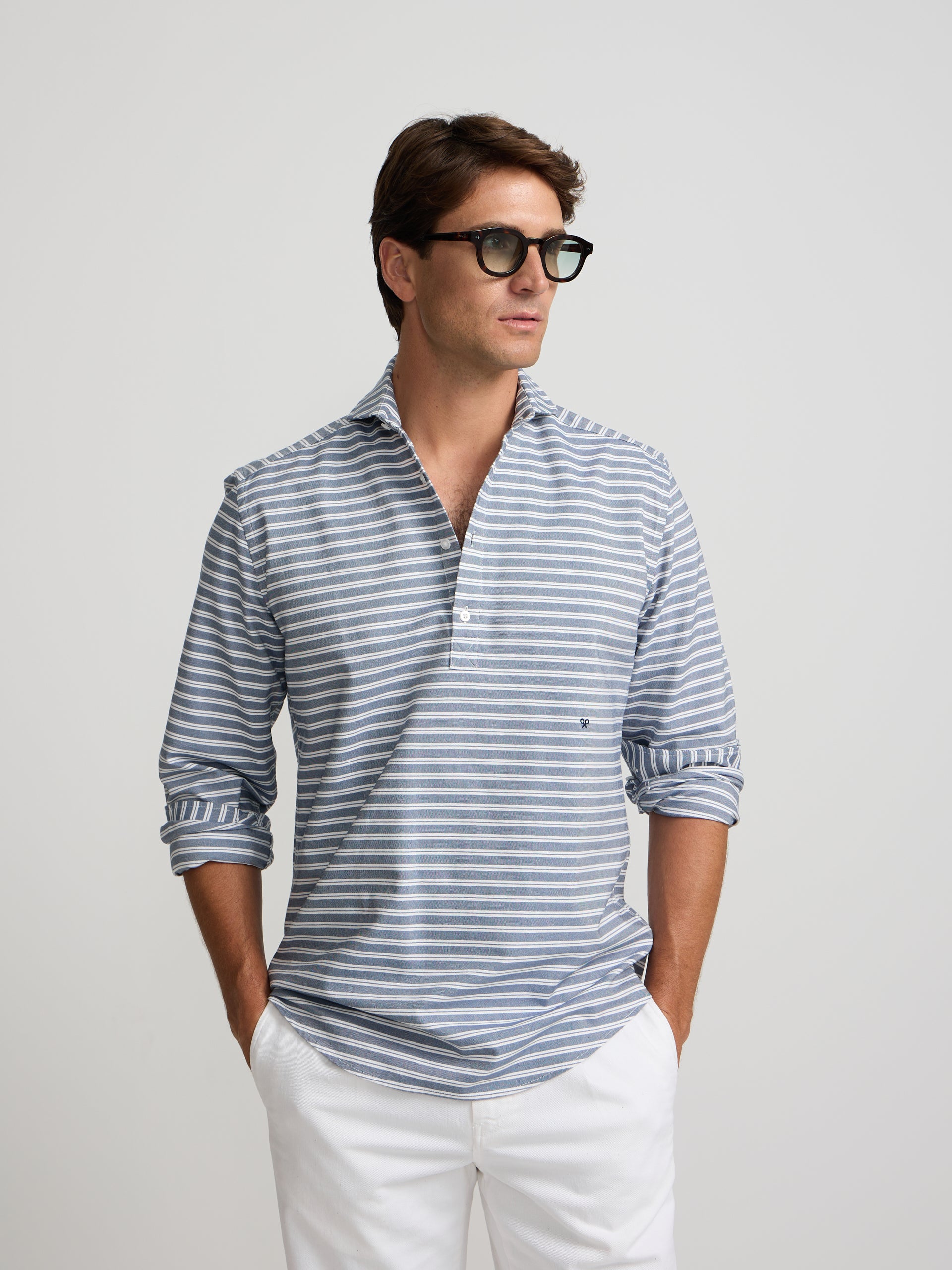 Polera oxford raya horizontal navy
