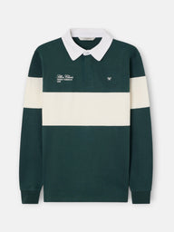 Polo manga larga raya crema verde botella