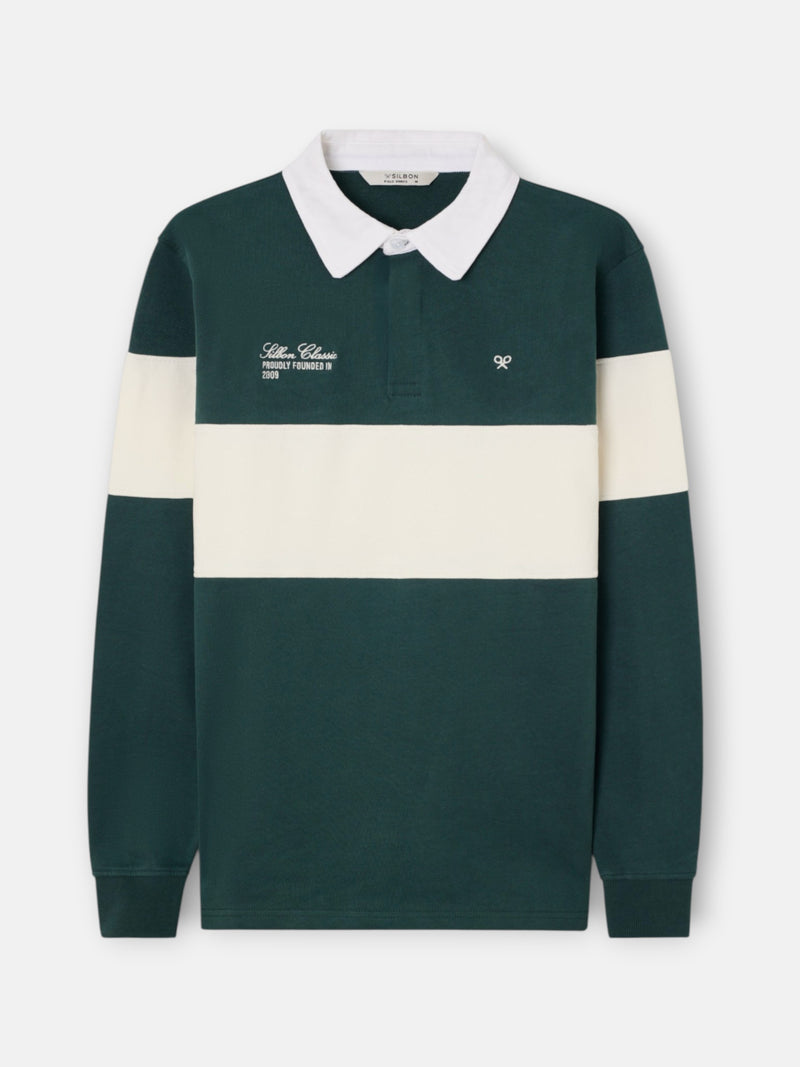 Polo manga larga raya crema verde botella