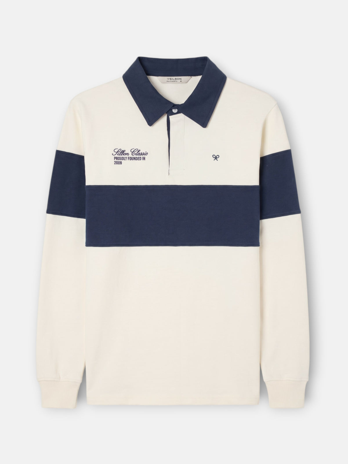 Polo manga larga raya azul marino crema