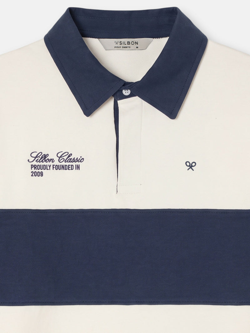 Polo manga larga raya azul marino crema
